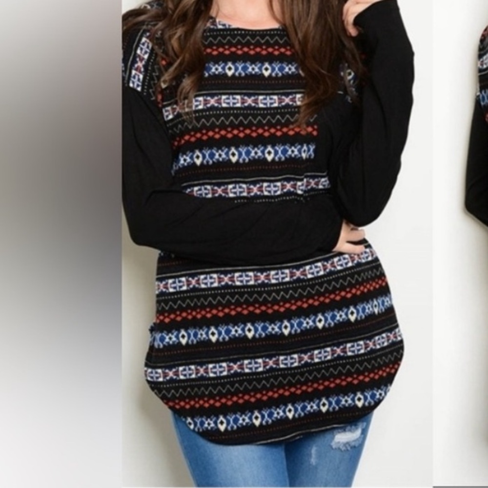 Rachel Kate Black and Multicolor Patterned Top Layered Look Top NWT Size L